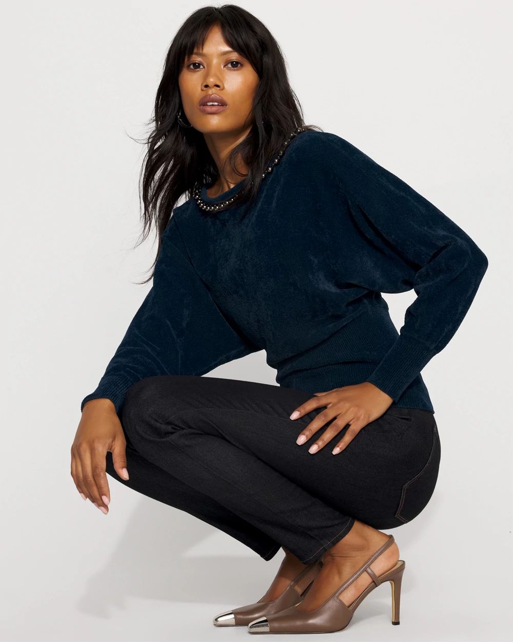 Petite Embellished Dolman Chenille Sweater