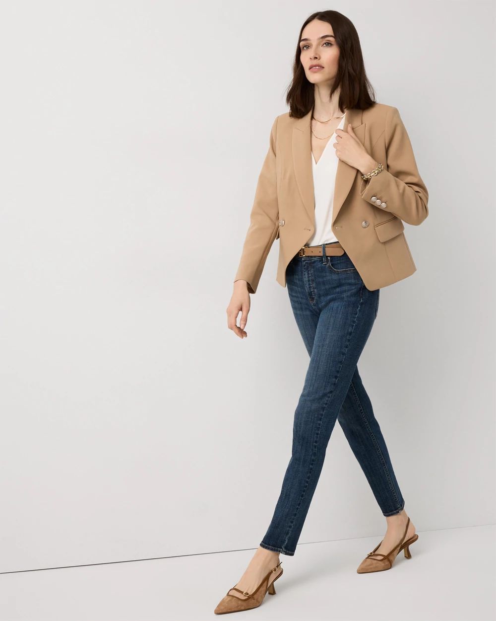 Petite Cropped Double Button Blazer