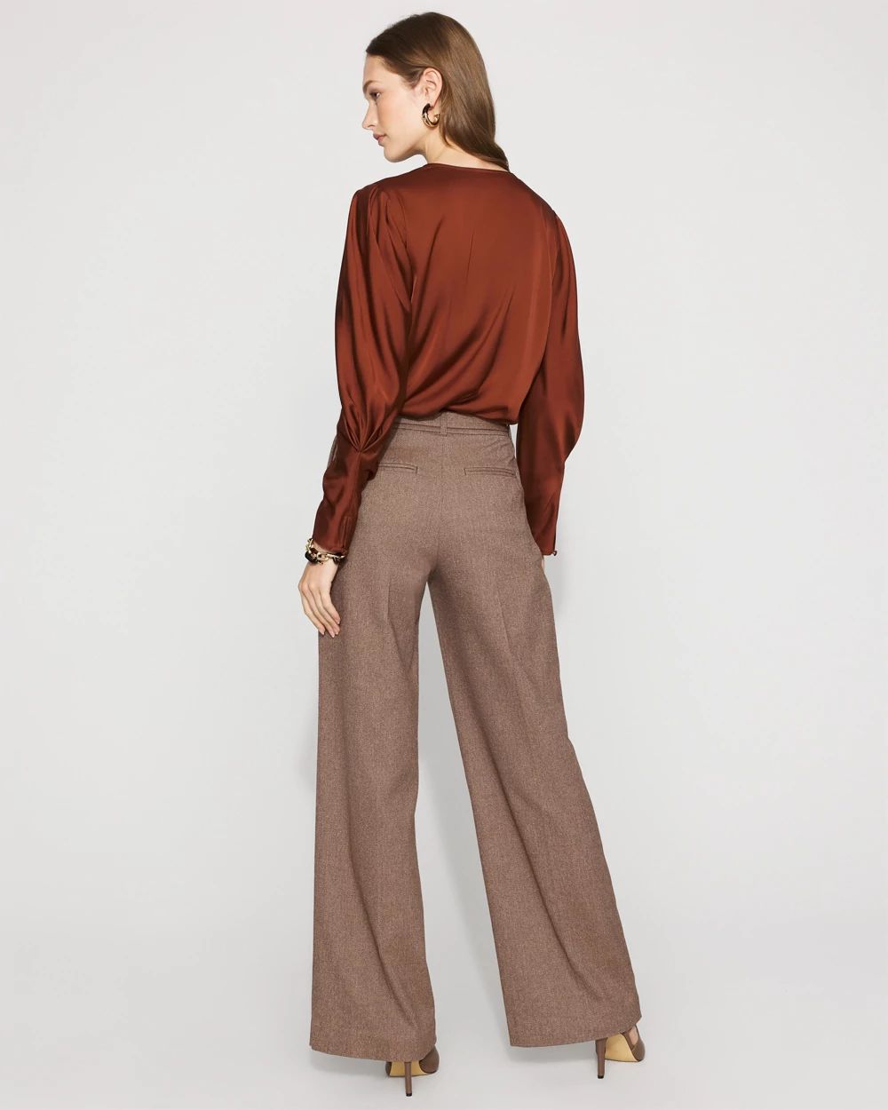 High-Rise Belted Tweed Wide-Leg Pant