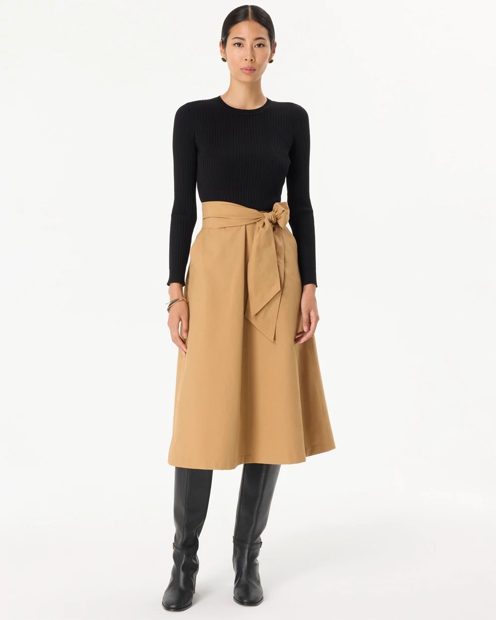Long Sleeve Crew Neck Midi Dress