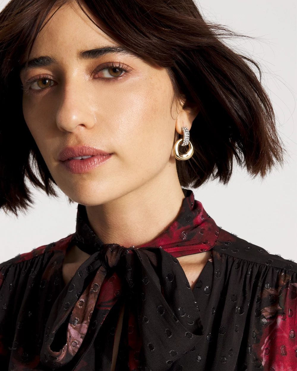 Pavé Drop-Hoop Earrings