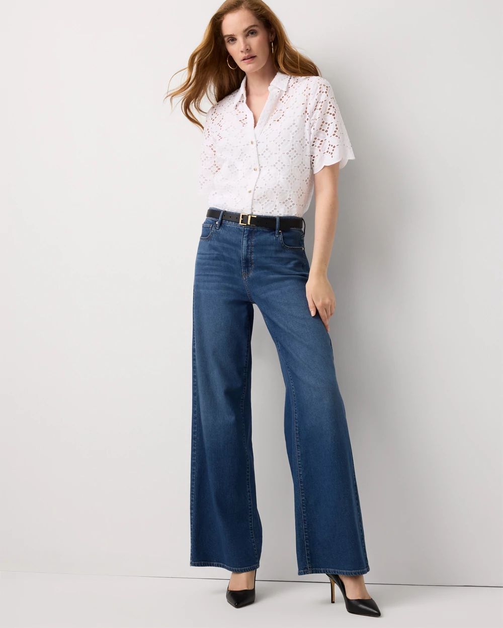 Petite Elbow Sleeve Lace Cotton Shirt