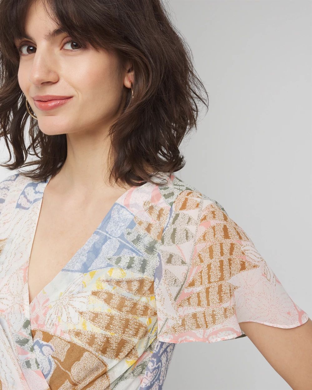 Petite Short Sleeve Flutter Wrap Midi Dress click to view larger image.