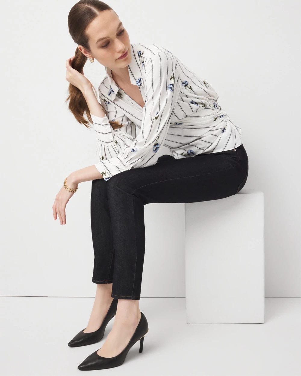 Crepe Long Sleeve Wrap Shirt