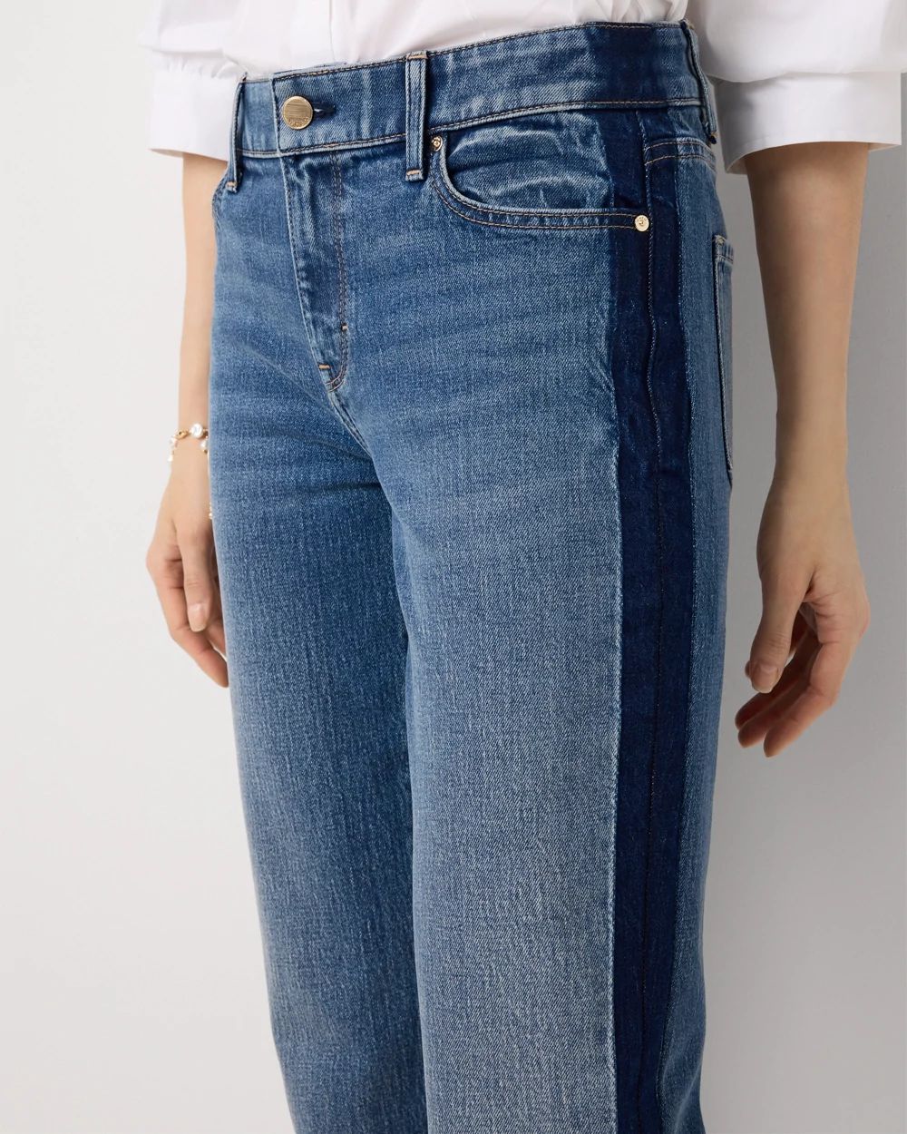 Petite Colorblock Mid-Rise Girlfriend Jean