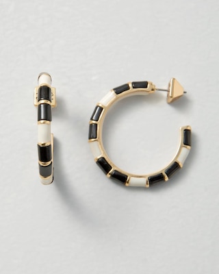 Goldtone, Black & Ecru Hoop Earrings click to view larger image.