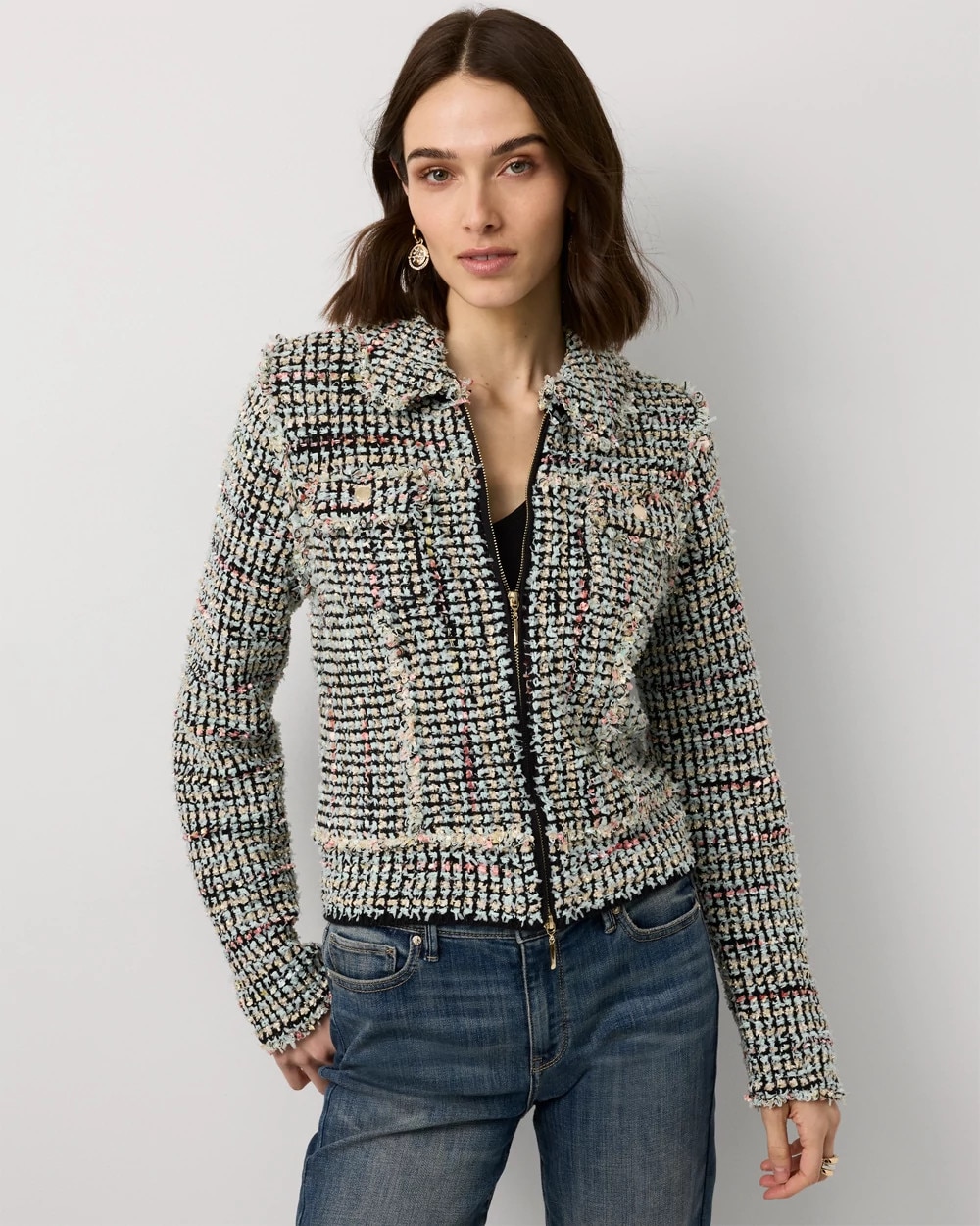 Shimmery Tweed Sweater Jacket
