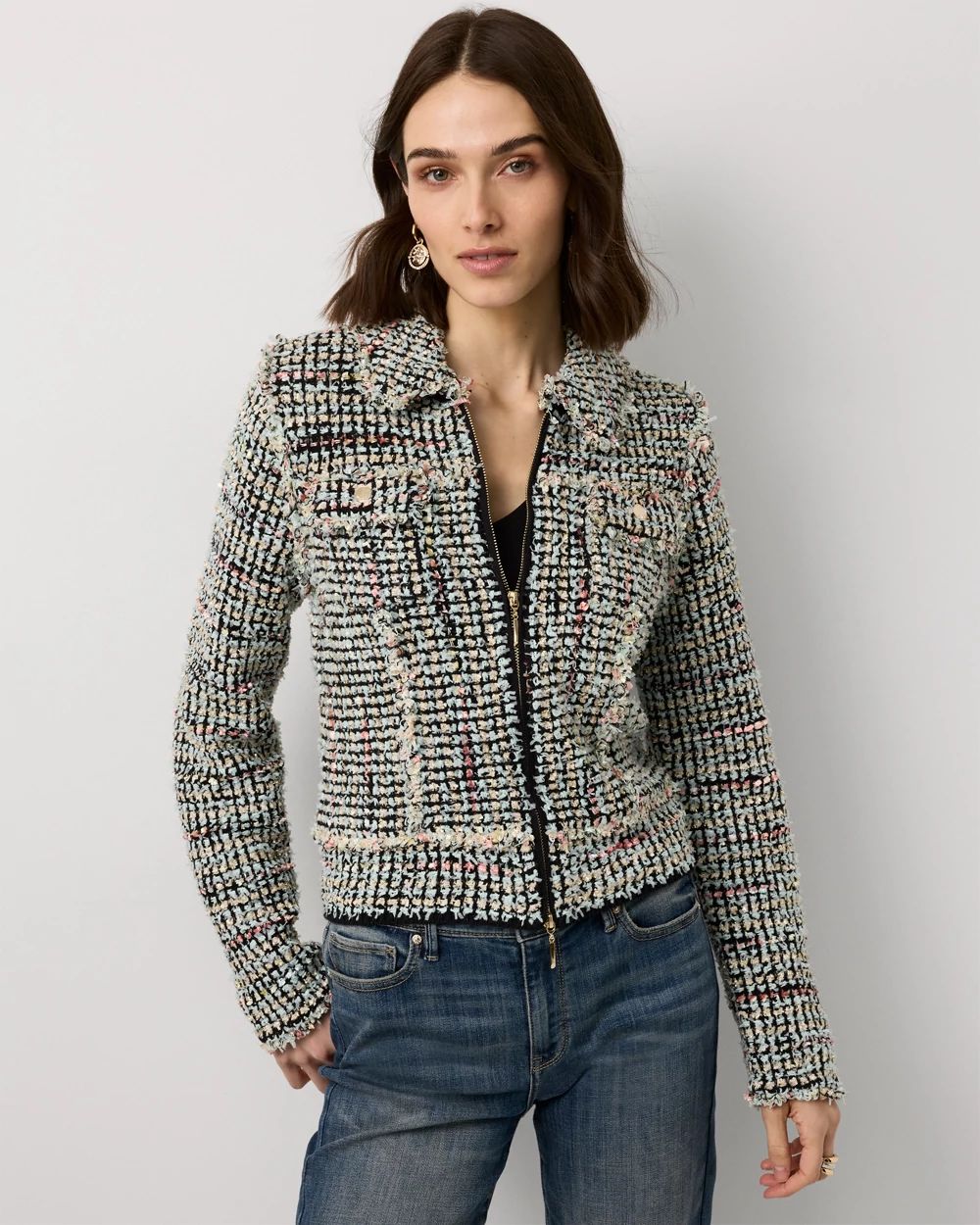 Petite Shimmery Tweed Sweater Jacket