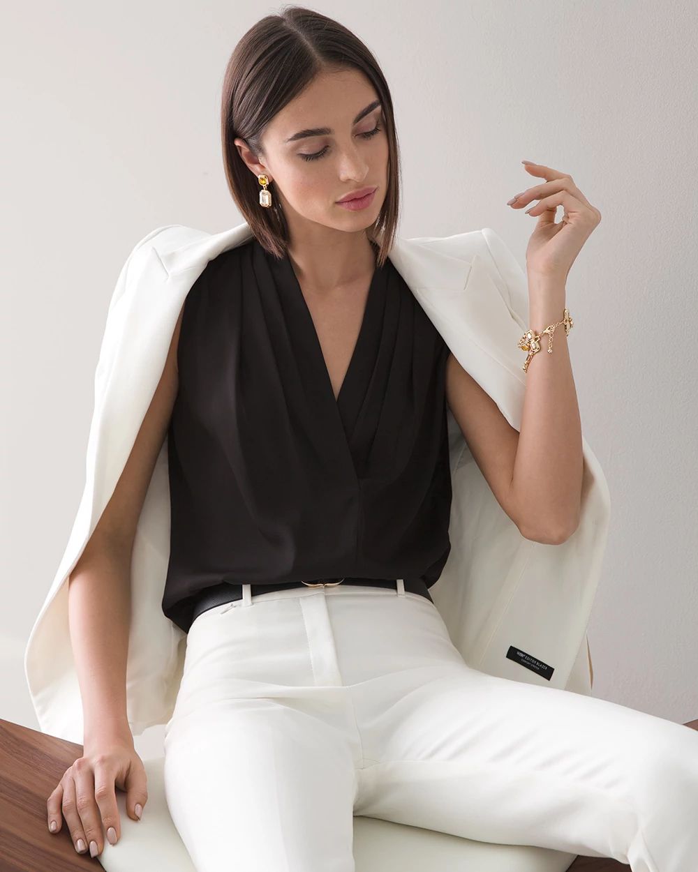 Pleated V-Neck Shell