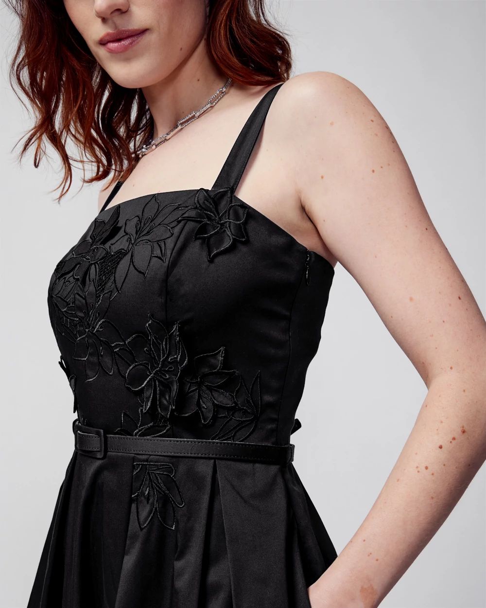 Embroidered 3-D Fit and Flare Dress