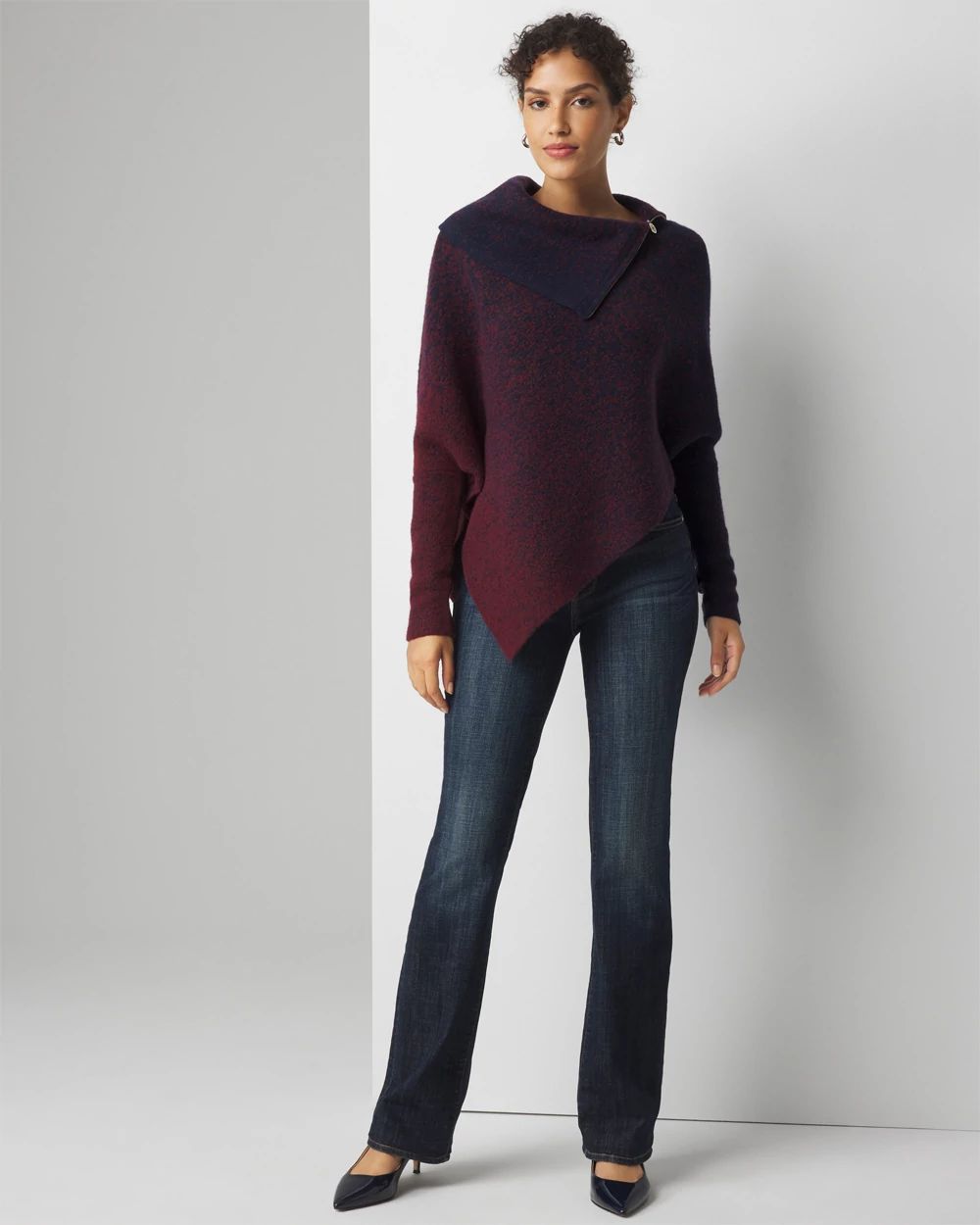 Ombre Draped Neck Poncho Sweater