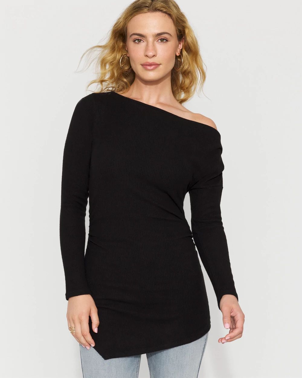 Off-The-Shoulder Rib Snit Top