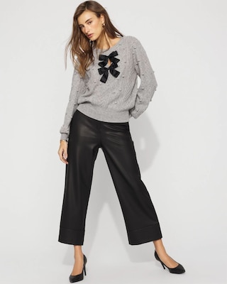 Satin Bow Cable Knit Sweater click to view larger image.