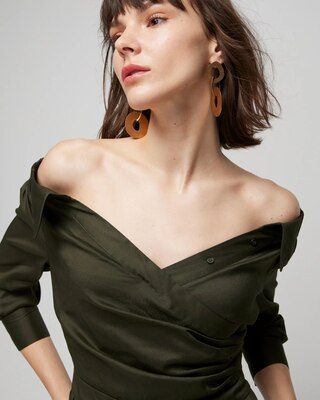 Open Neck Poplin Midi Dress
