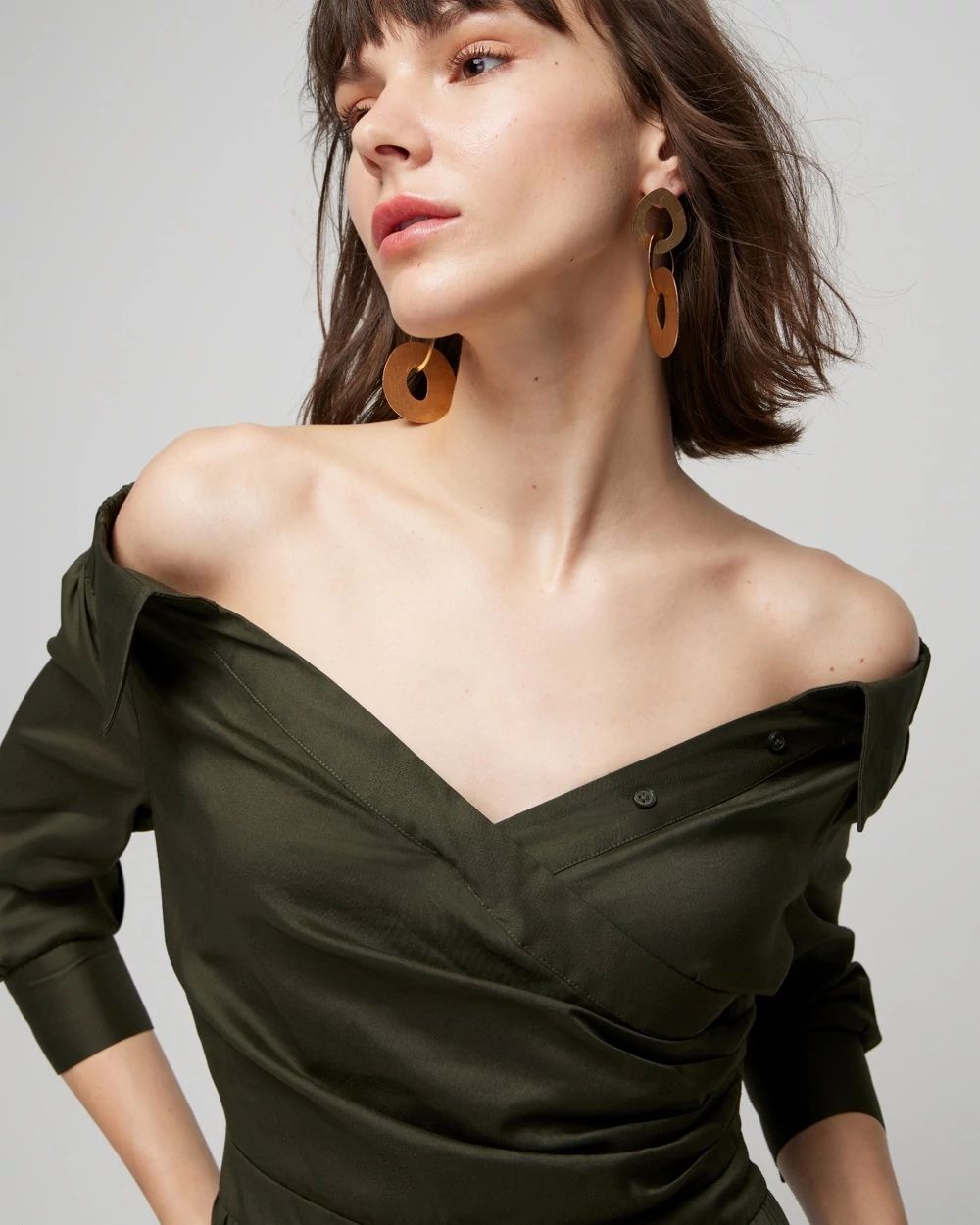 Open Neck Poplin Midi Dress