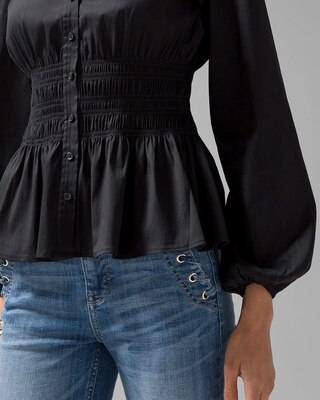Smocked Waist Poplin Shirt