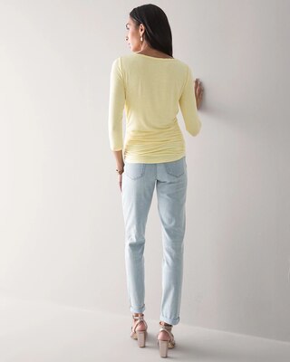 ¾ Sleeve Shirred-Side Knit Tee