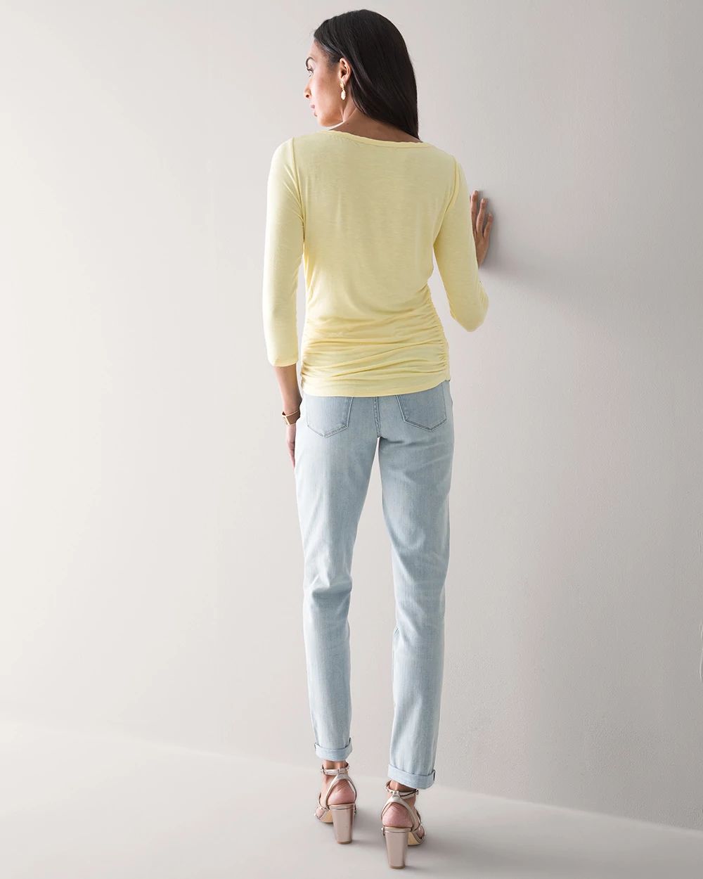 ¾ Sleeve Shirred-Side Knit Tee