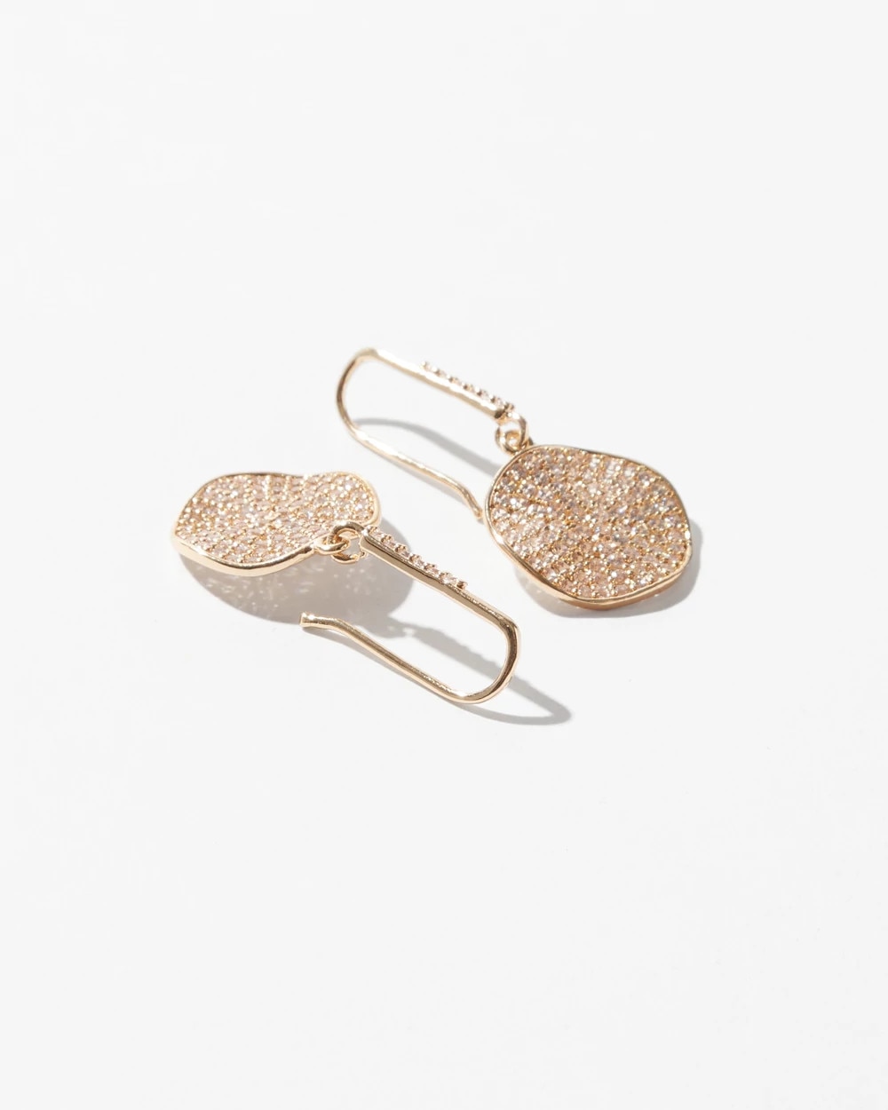 Gold Pave Disc Drop Earrings - image 3