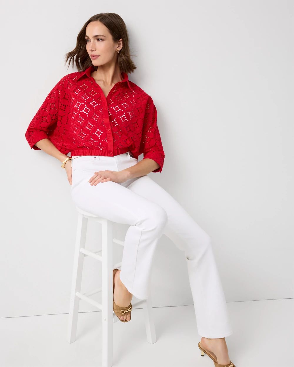 Eyelet Button Front Cotton Shirt click to view larger image.