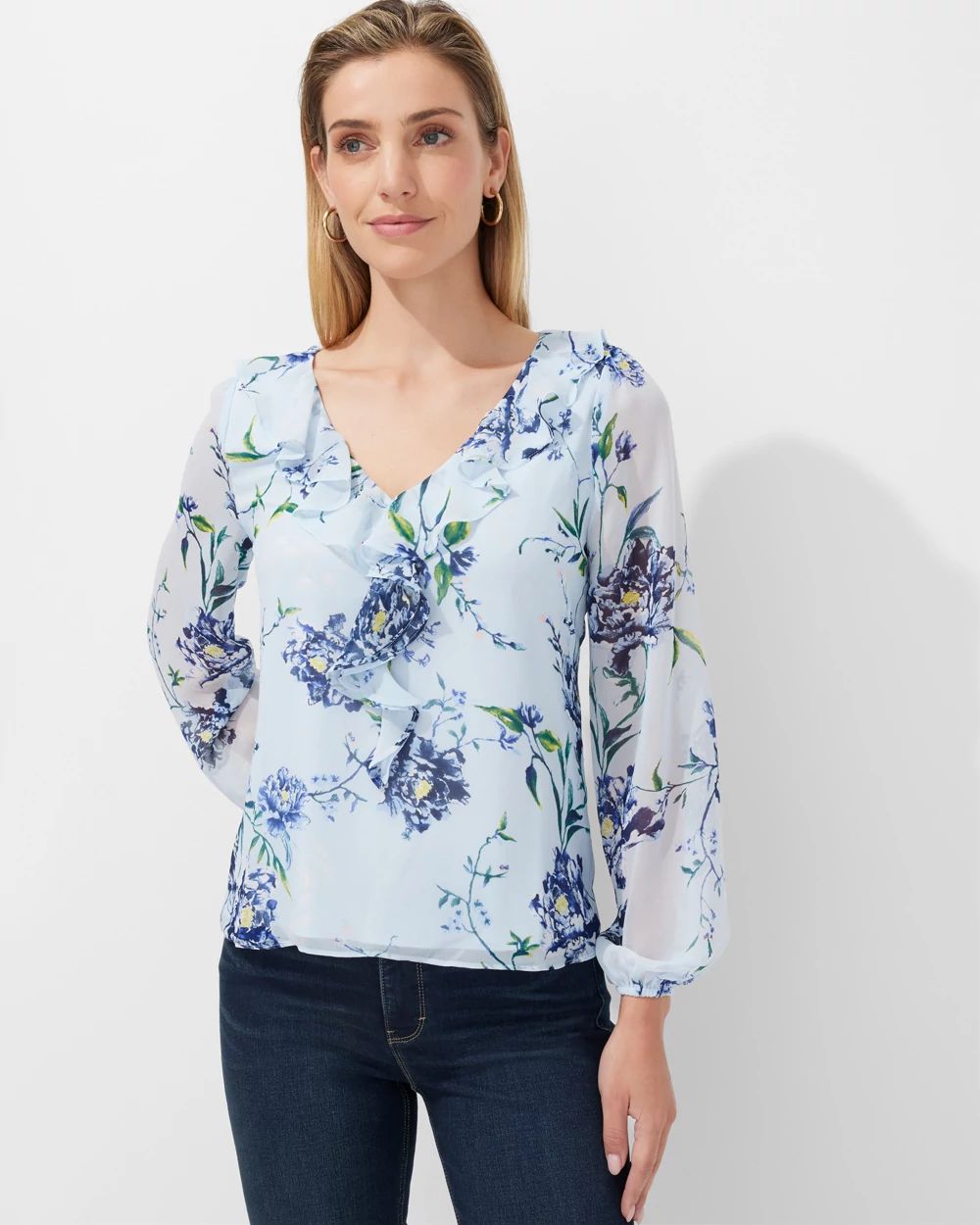 Outlet WHBM Long Sleeve Ruffle Blouse White House Black Market