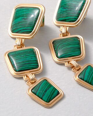 Green & Goldtone Linear Earrings