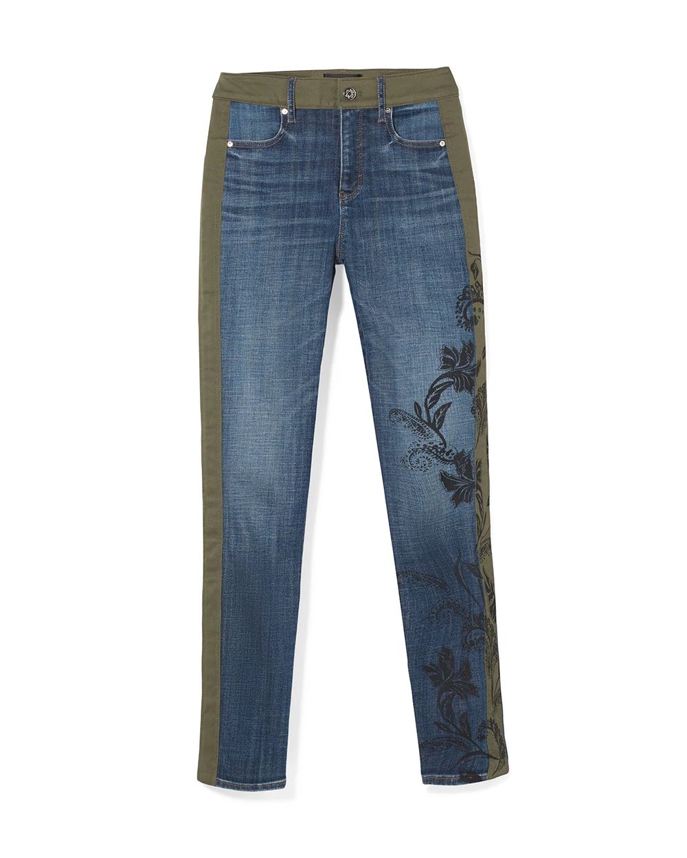 High-Rise Floral Print Slim Jeans