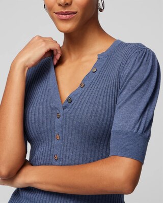 Elbow Sleeve Cashmere Blend Puff Henley Sweater