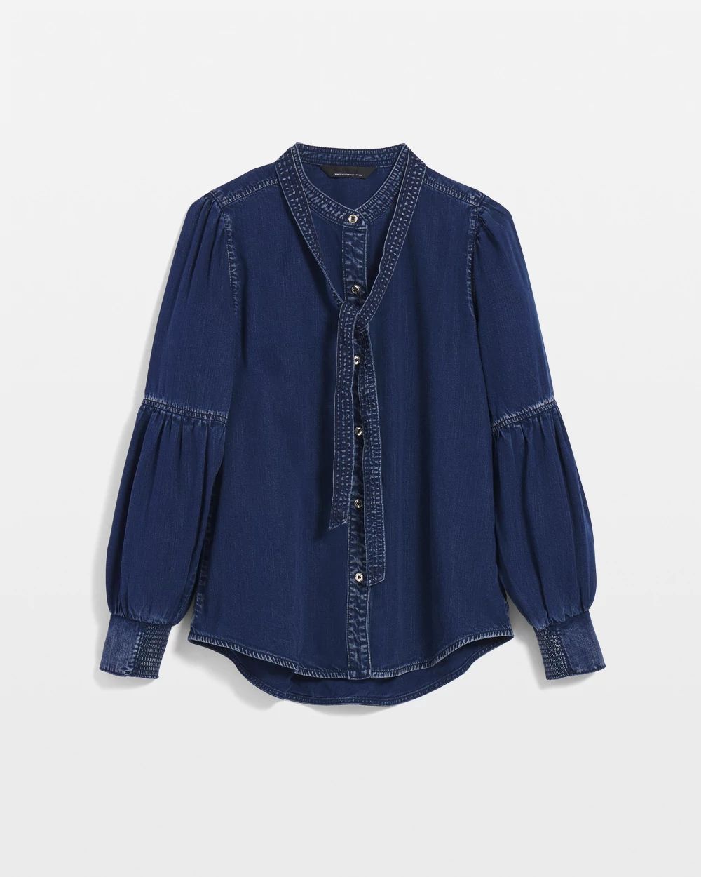Tie-Neck Denim Shirt