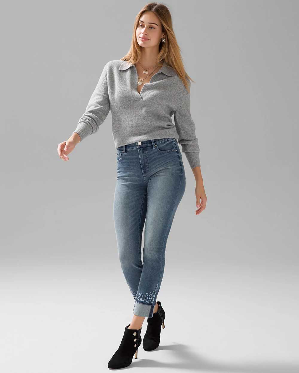 Petite High-Rise Everyday Soft Denim  Crystal Cuff Slim Jeans
