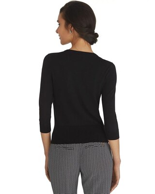 3/4 Sleeve Crewneck Black Cardigan