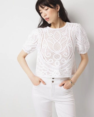 Puff Sleeve Crochet Sweater click to view larger image.