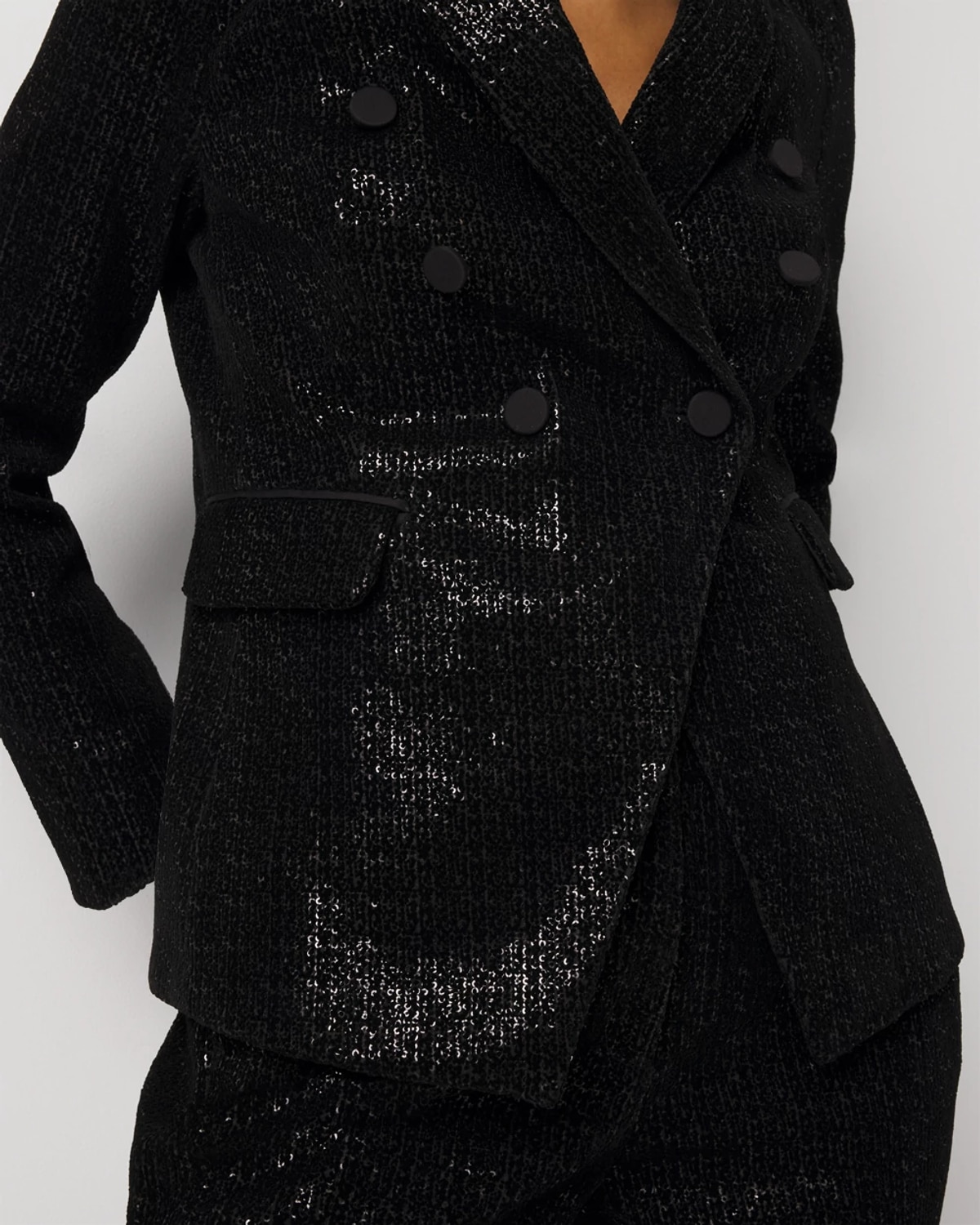 White House Black Market Petite Sequin Velvet Double Breasted Blazer In Black