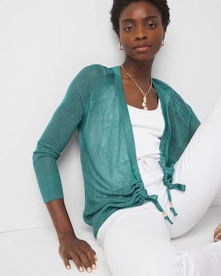 Mesh Cinched Cardigan Sweater click to view larger image.