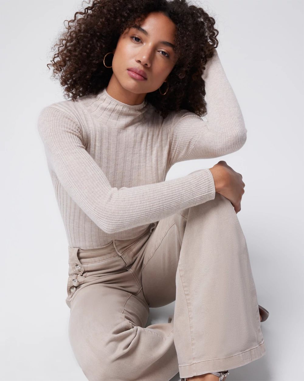 Long Sleeve Cashmere Blend Mockneck