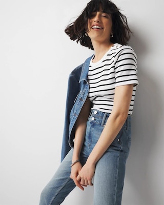 WHBM FORME™  Ribbed Stretch Button Shoulder Tee click to view larger image.