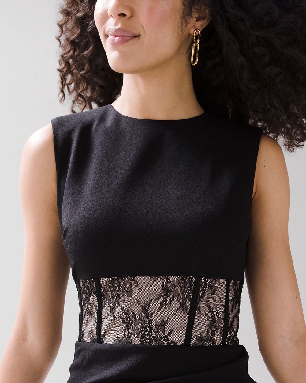 Sleeveless Lace-Waist Sheath Dress