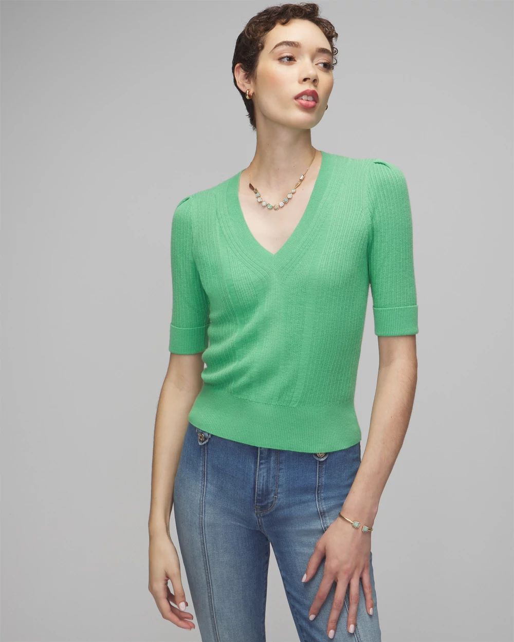 Cashmere-Blend Elbow-Sleeve Sweater