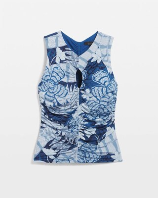Sleeveless Keyhole Ruched Tank