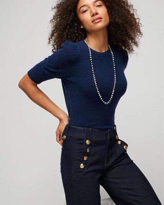 Elbow-Sleeve Soft Crew Gathered Pull Over