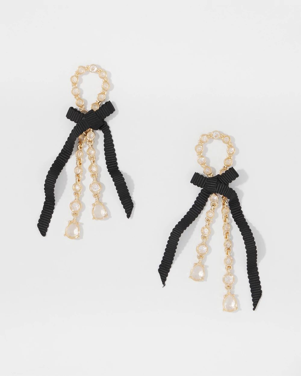 Rhinestone Bow Linear Earrings click to view larger image.