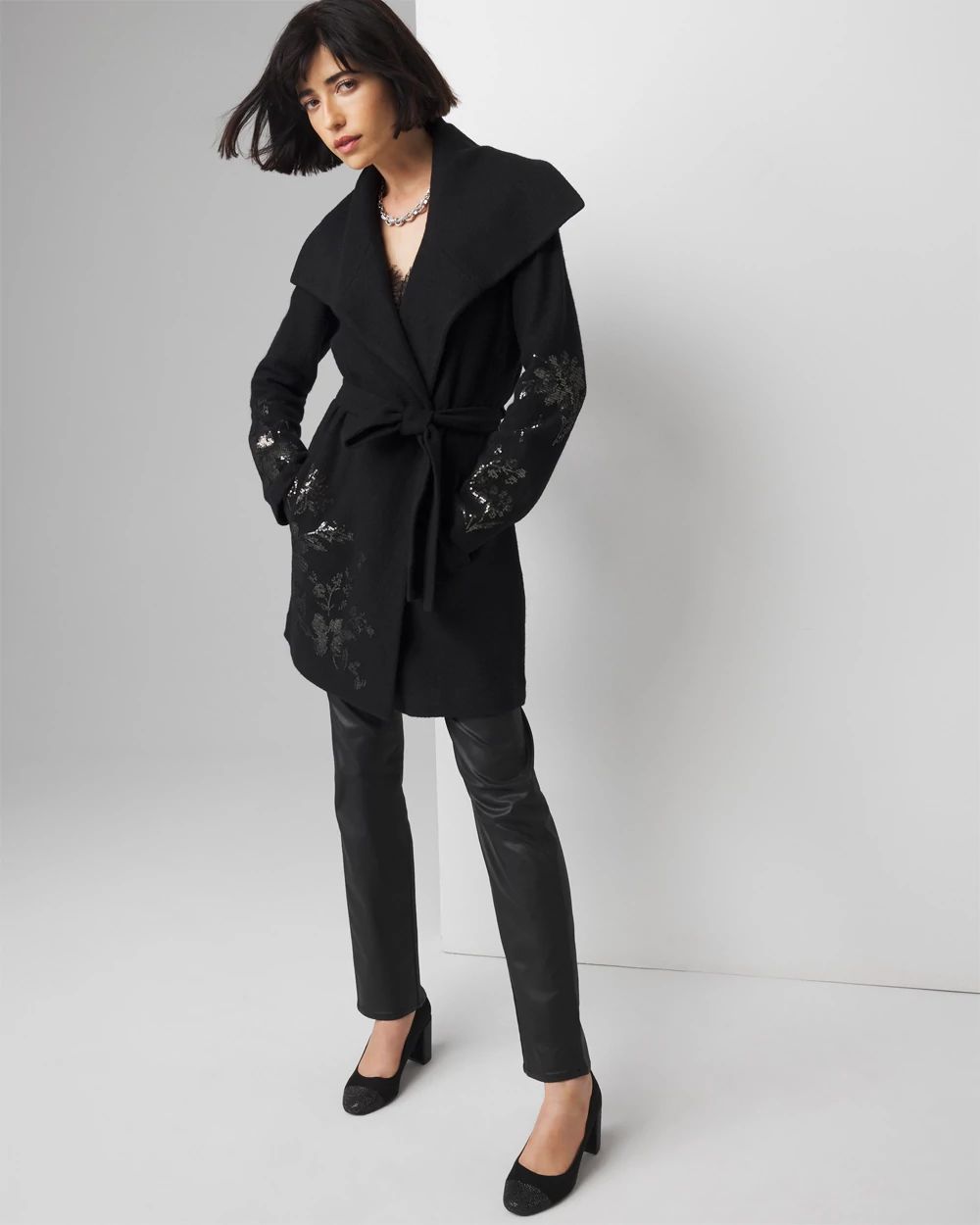 Embellished Sweater Coat