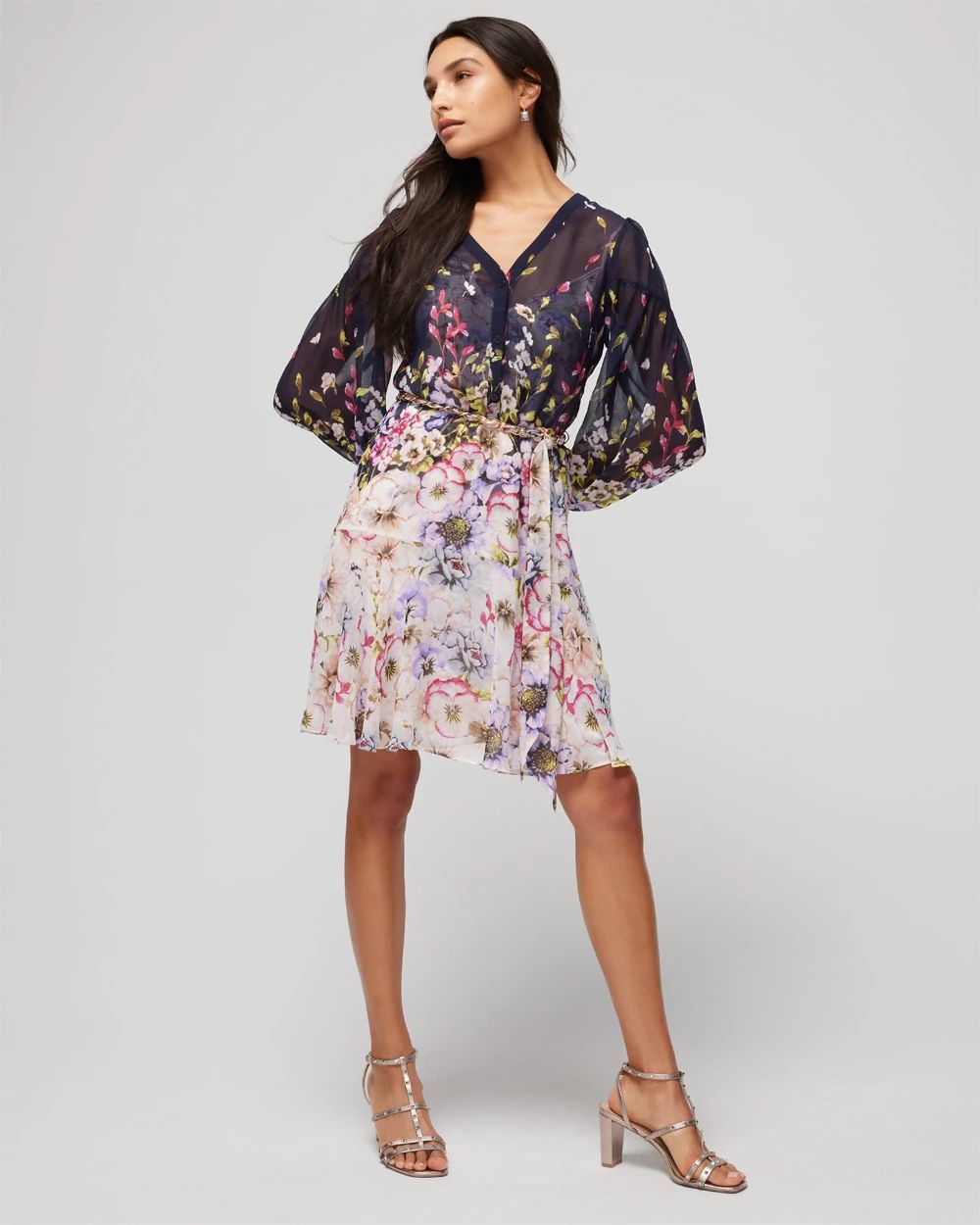 Long-Sleeve Shirt Dress with Chain Detail