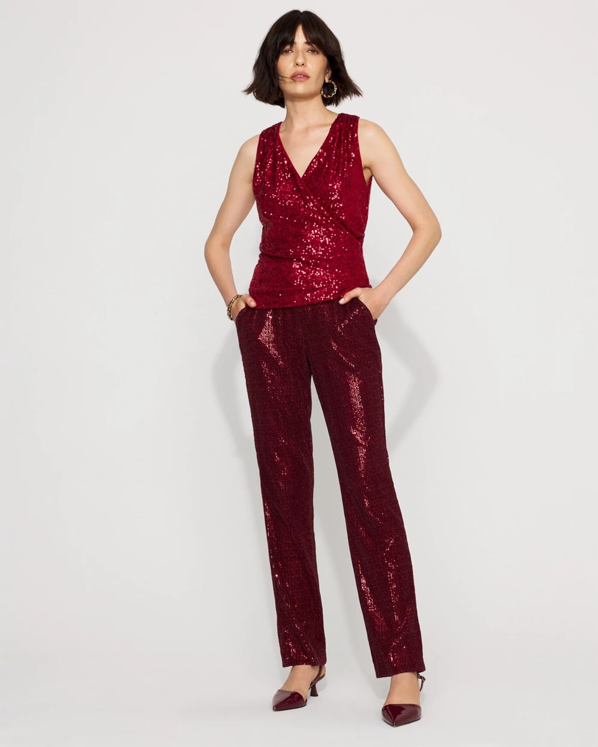 White House Black Market Zoey Sequin Velvet Straight Pants In Burgundy