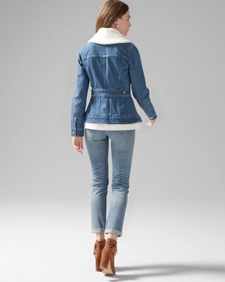 Peplum Denim Jacket with Sweater Trim