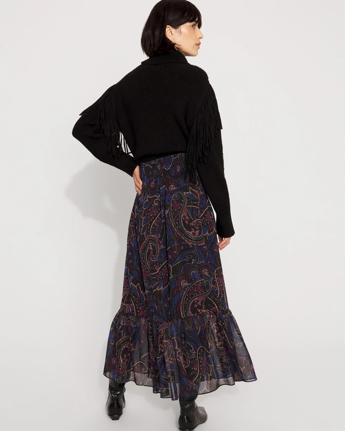 White House Black Market Petite Paisley Chiffon Maxi Skirt