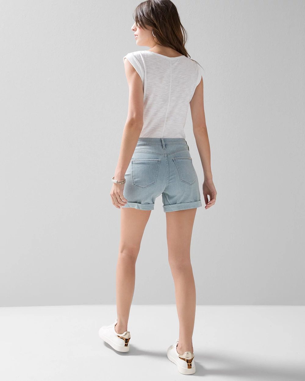Mid-Rise Everyday Soft Denim  Destucted 5-Inch Shorts click to view larger image.