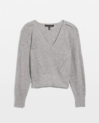Pleated Shoulder V-neck Pullover Sweater click to view larger image.