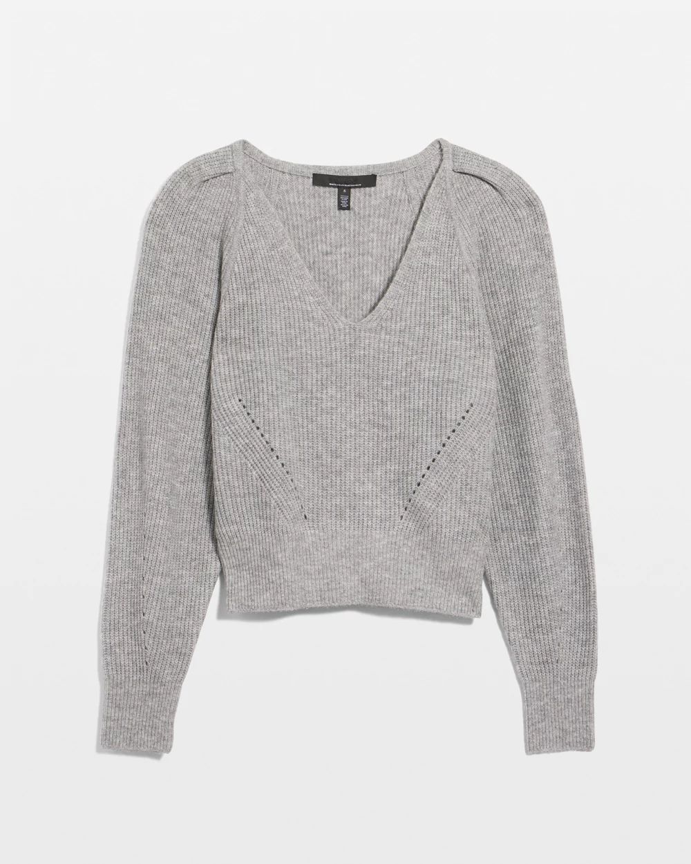 Petite Pleated Shoulder V-neck Pullover Sweater