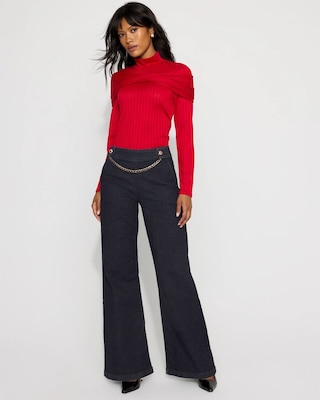 Chain Detail Extra High Rise Wide-Leg Jean